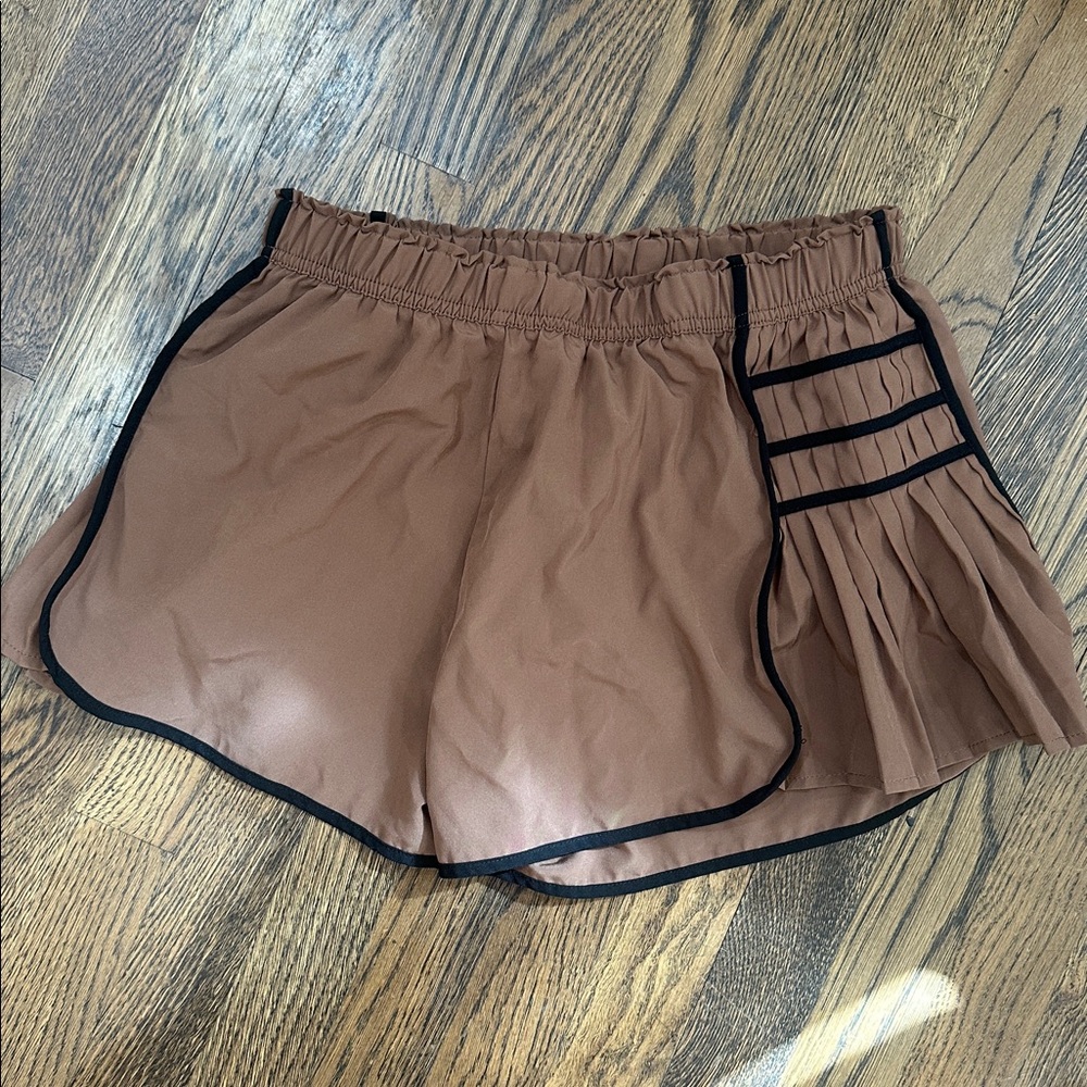 Brown and Black Pleated Athletic Shorts
